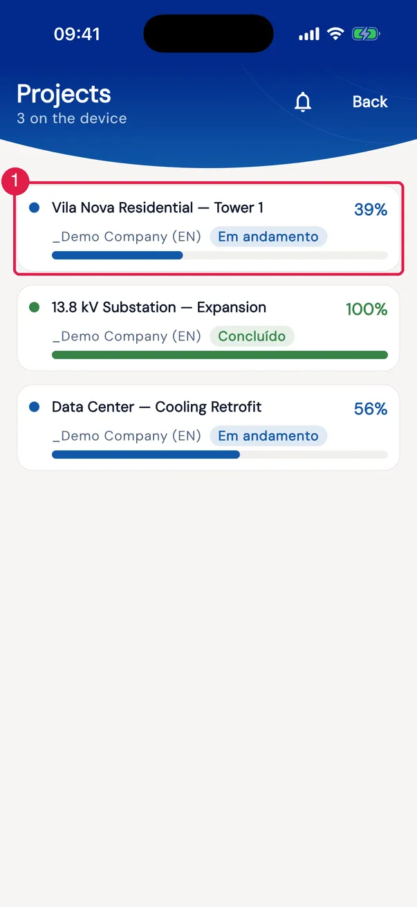 The Projects list.