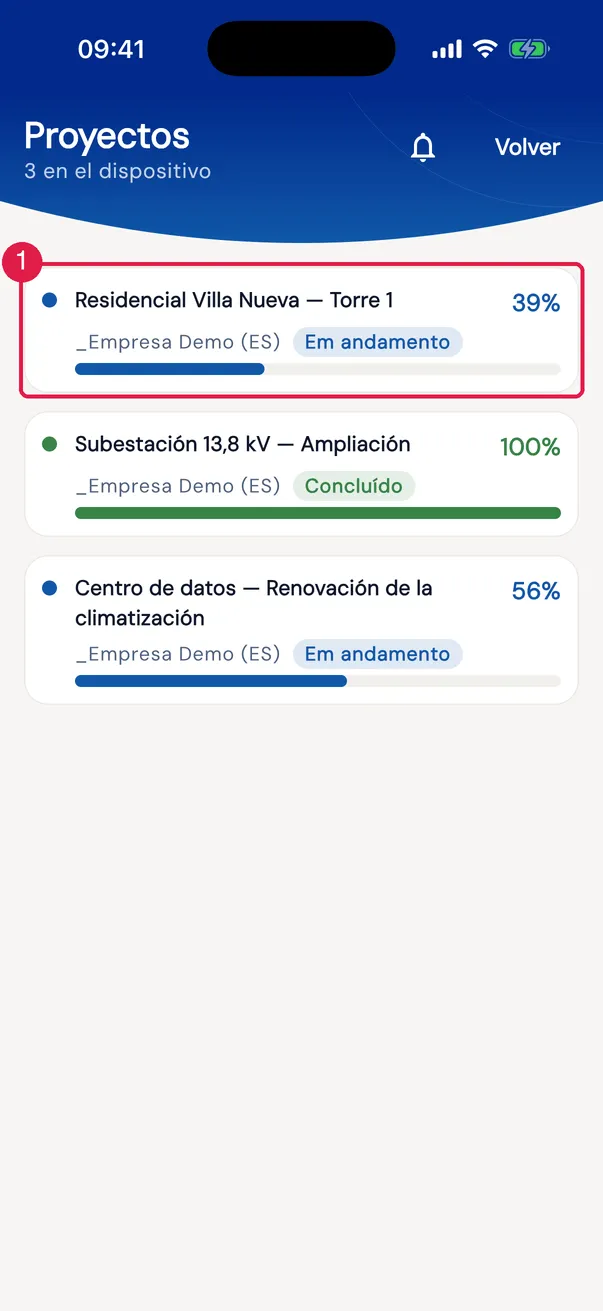 La lista Proyectos.