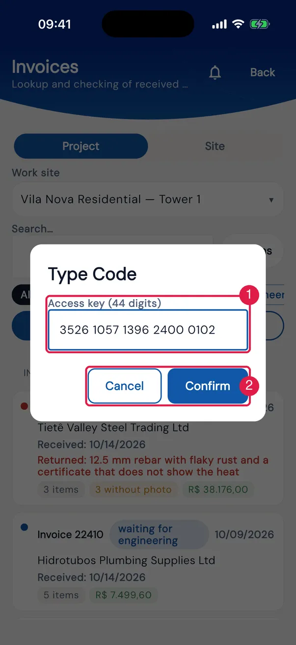 Type Code: the 44-digit key, in blocks of 4.