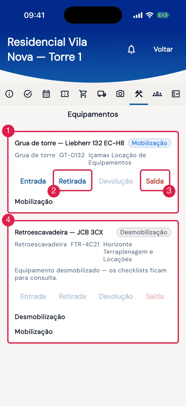 Aba Equipamentos.