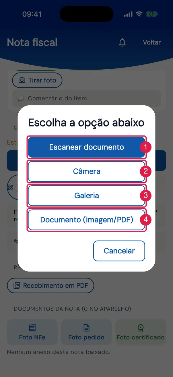 Foto NFe num aparelho com scanner de documento.