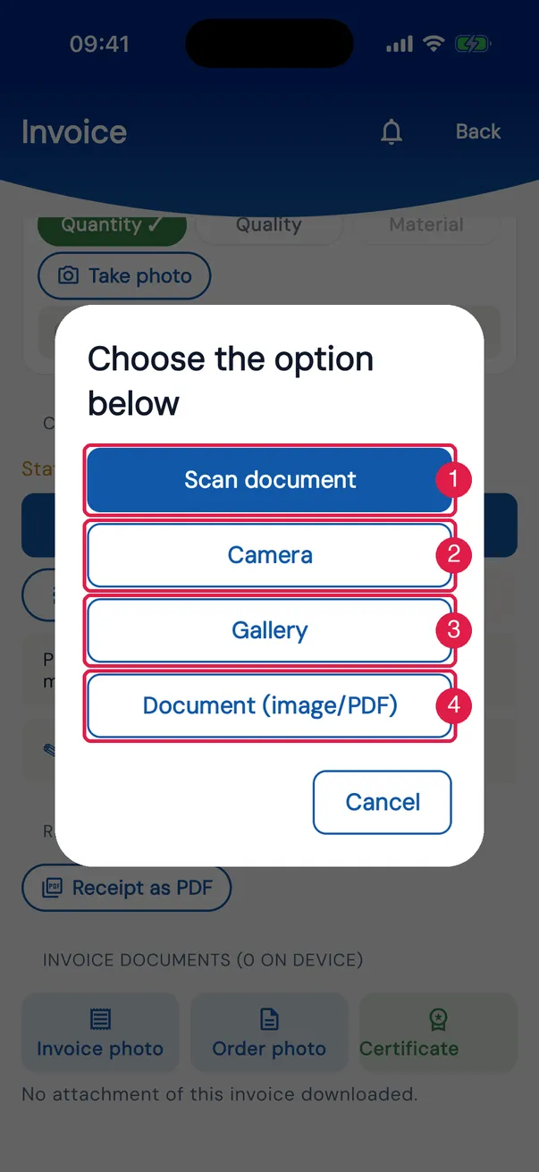 Invoice photo on a device with a document scanner.