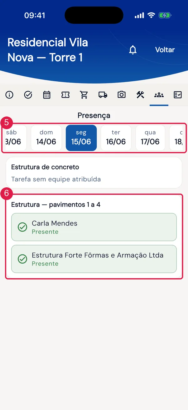 Aba Presença.