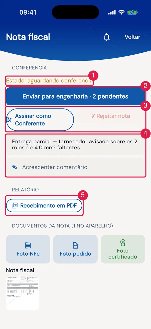 A Conferência de uma nota em conferência, vista pelo conferente.