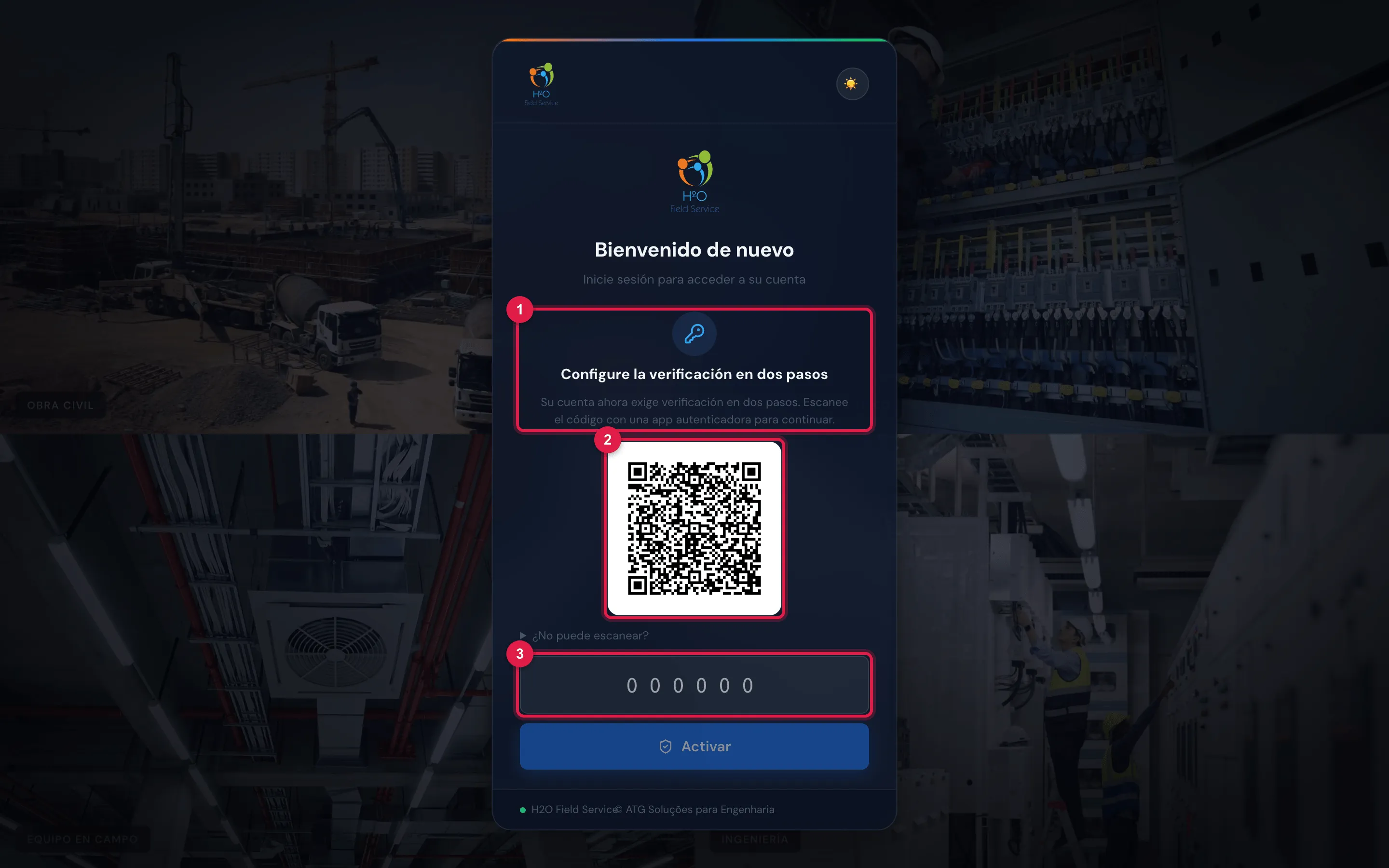 Ingreso con el plazo vencido: la tarjeta Configure la verificación en dos pasos, el código QR, el atajo ¿No puede escanear?, el campo del código y el botón Activar.