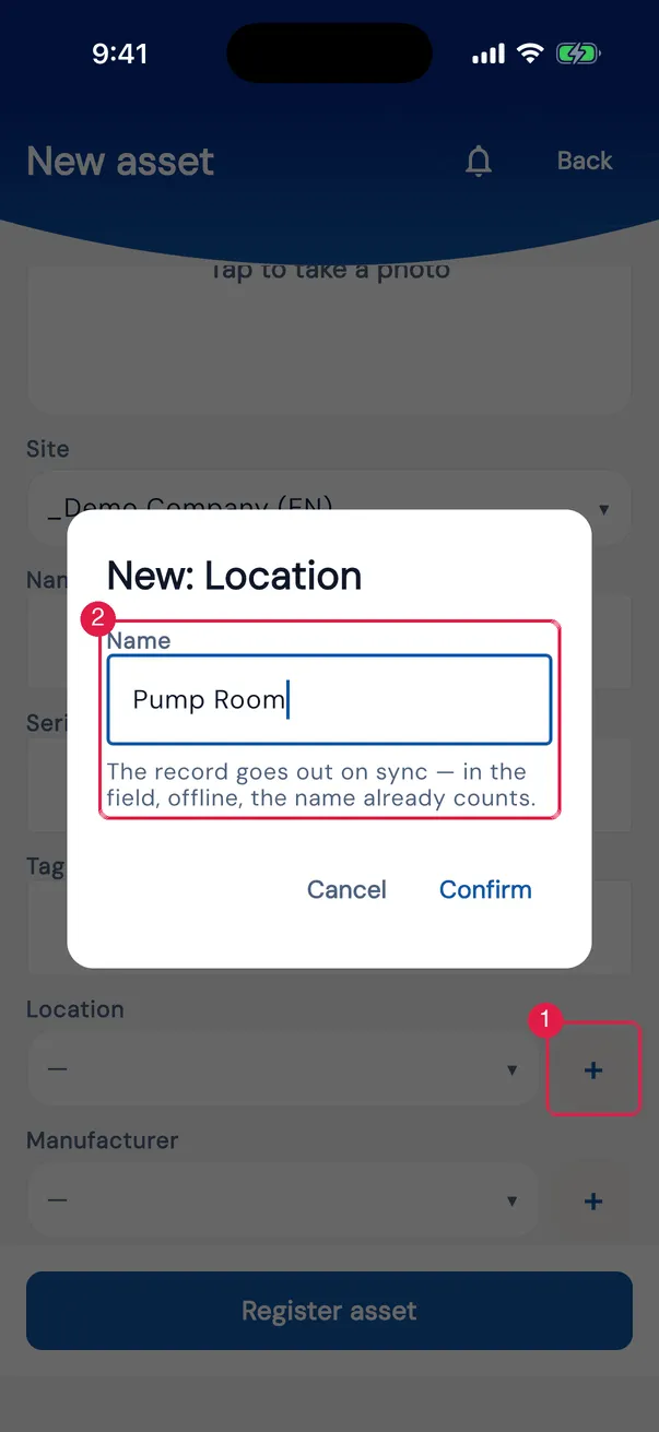 Asset record: New: Location.