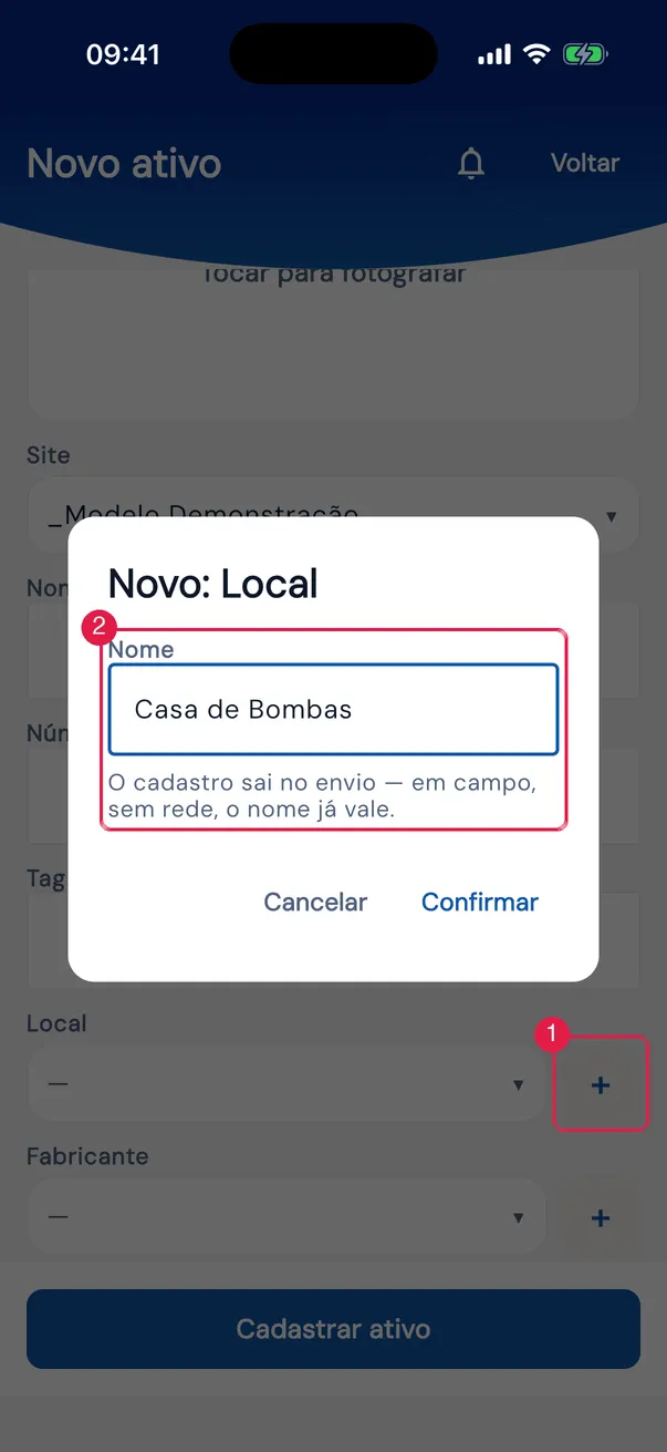 Cadastro de ativo: Novo: Local.