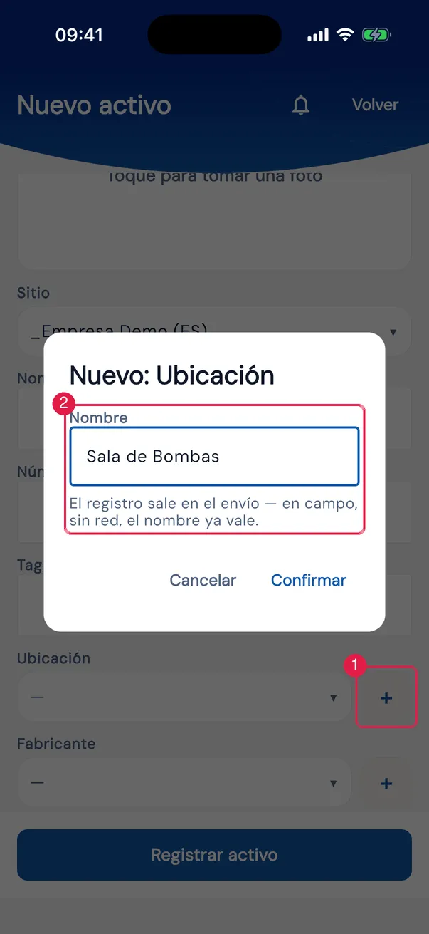 Registro de activo: Nuevo: Ubicación.