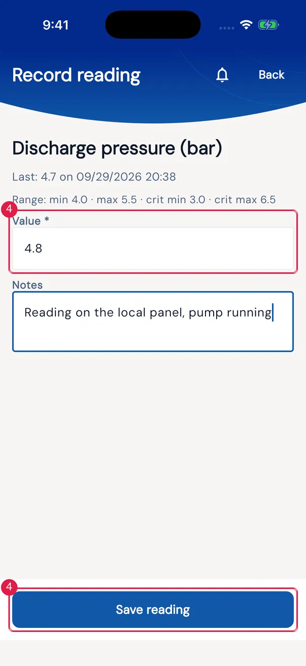 Recording the reading of a metric.