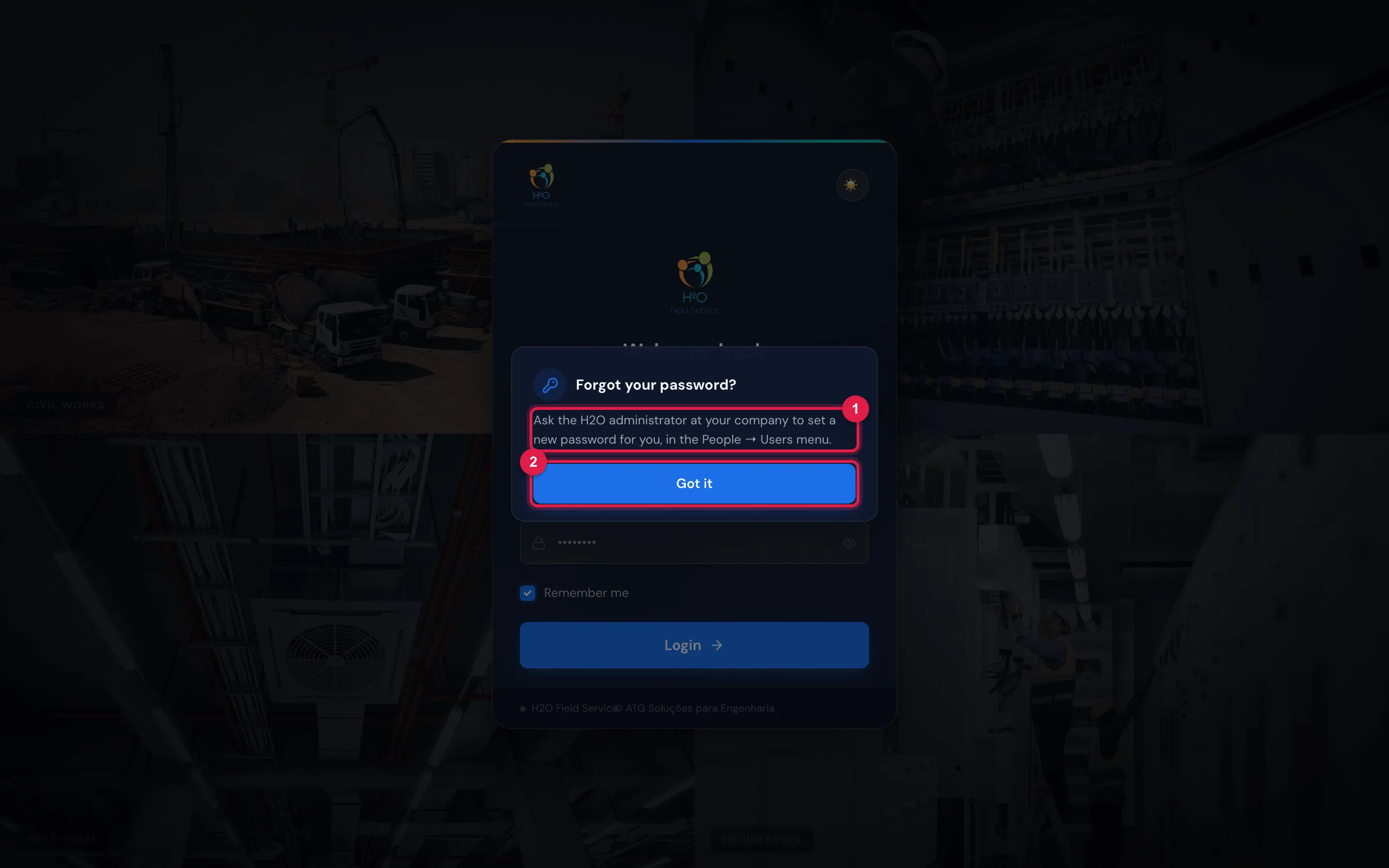 The Forgot your password? notice, over the sign-in screen, with the Got it button.
