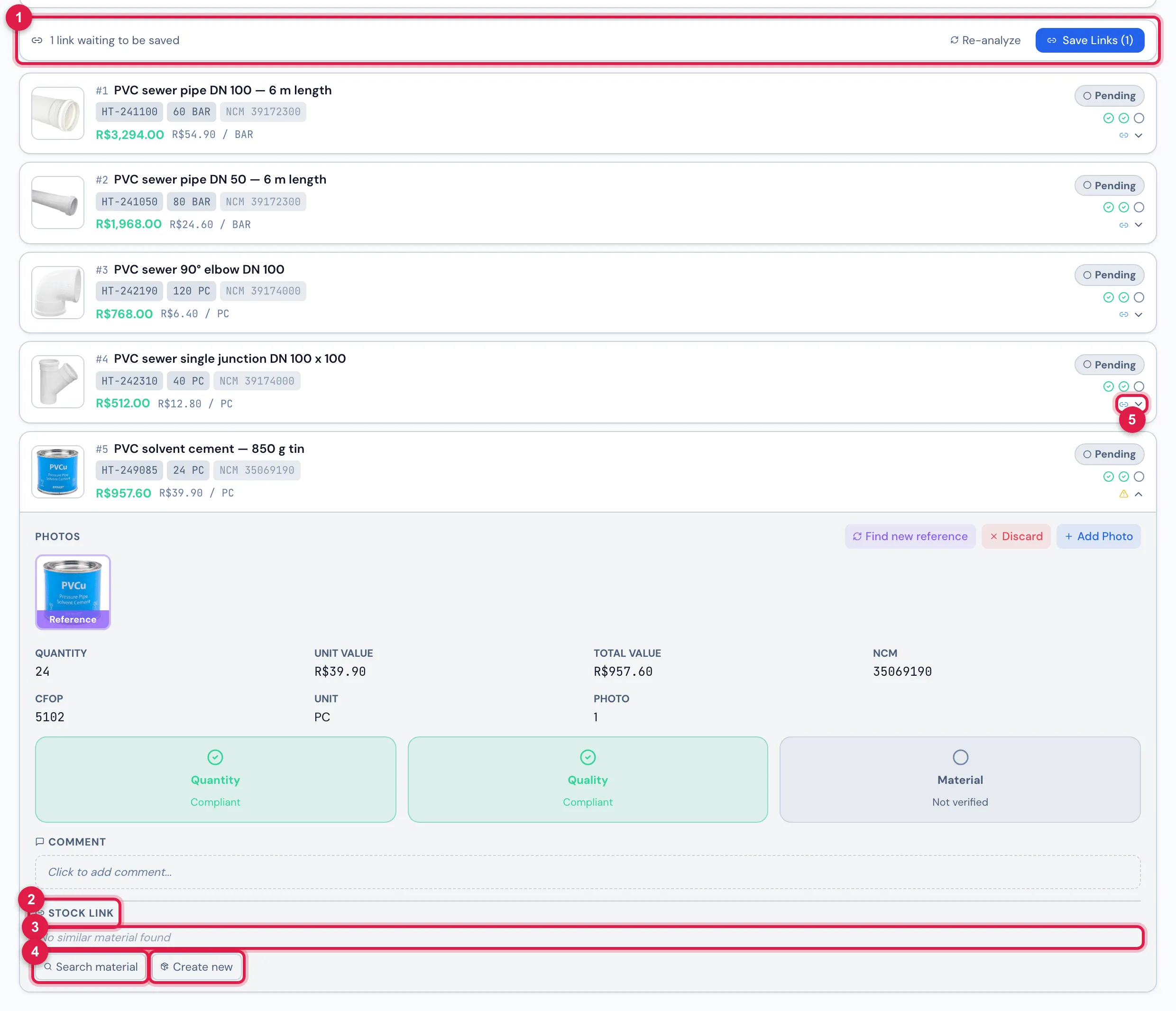 Invoice 22410 from Hidrotubos after Analyze Similarity: an item open, with what the analysis found for it.