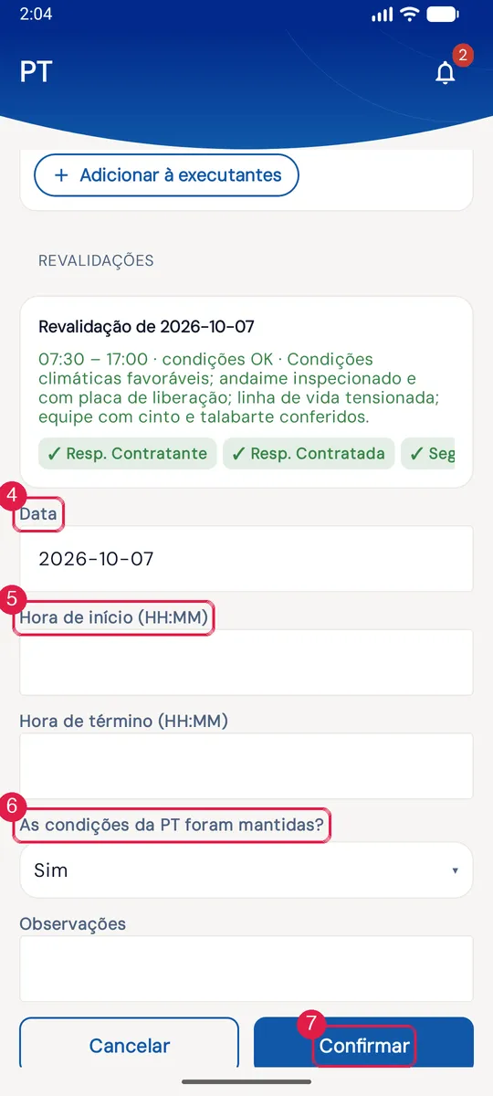 Nova revalidação: data, horas, condições, observações