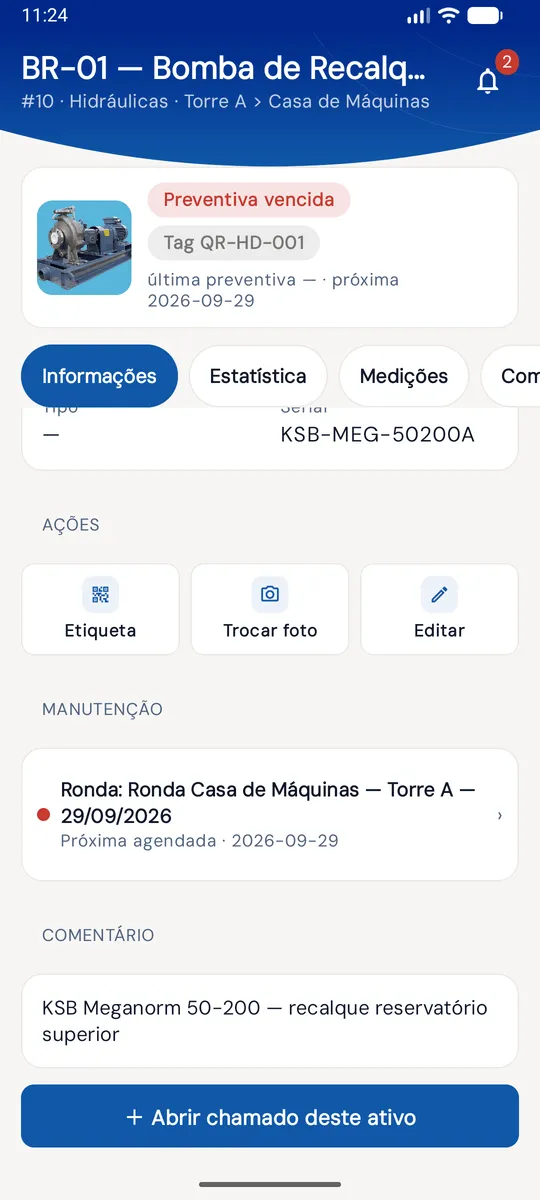 Ficha do ativo no app