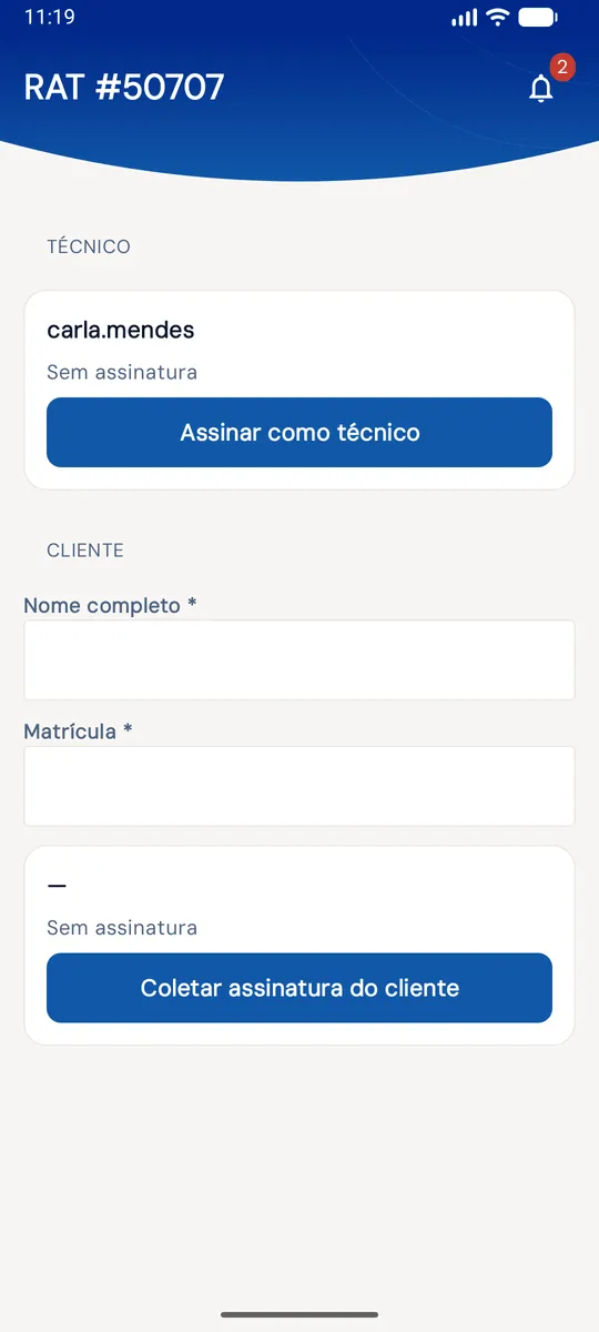 Tela de assinaturas do RAT
