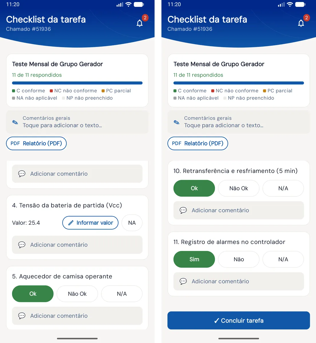 Checklist da tarefa no app