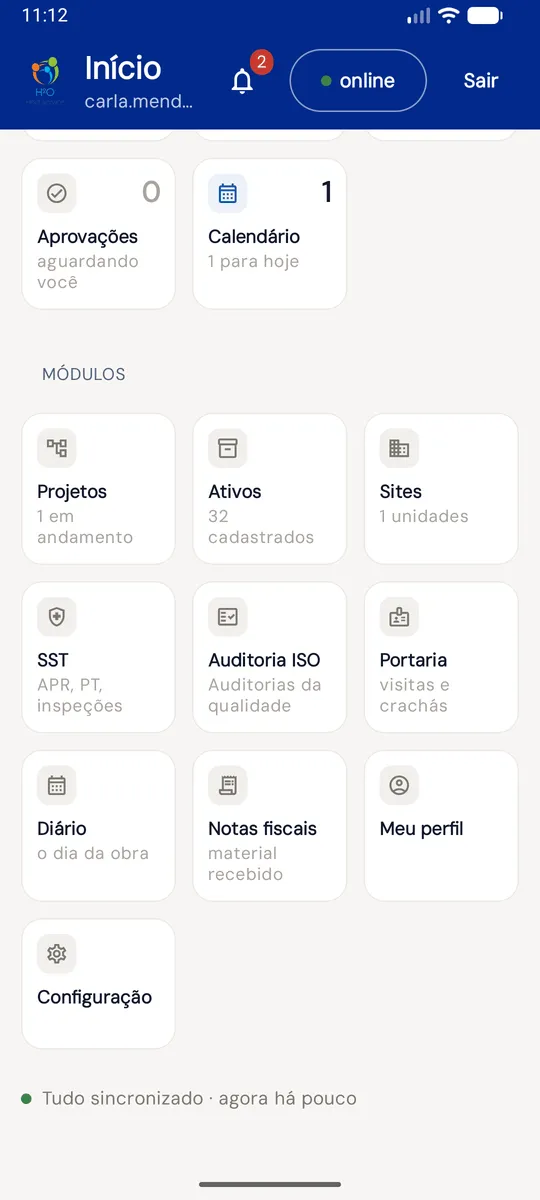 Tela Início do app