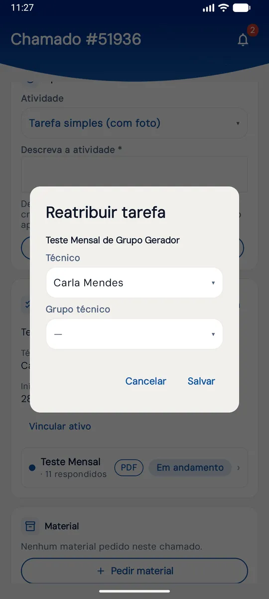 Diálogo Reatribuir tarefa