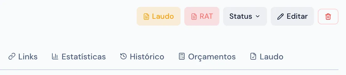 Botões RAT e Laudo no ticket