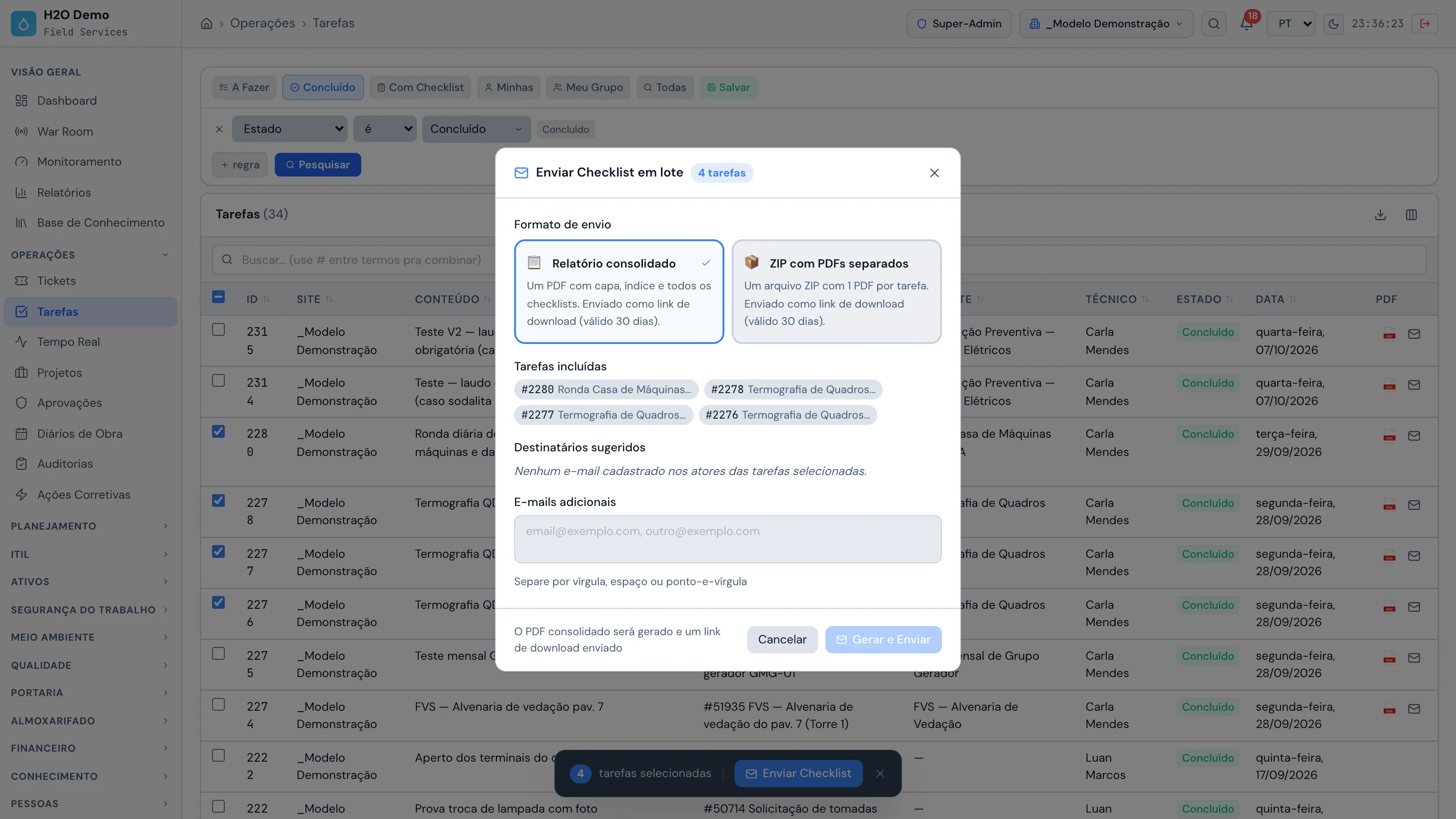 Enviar Checklist em lote