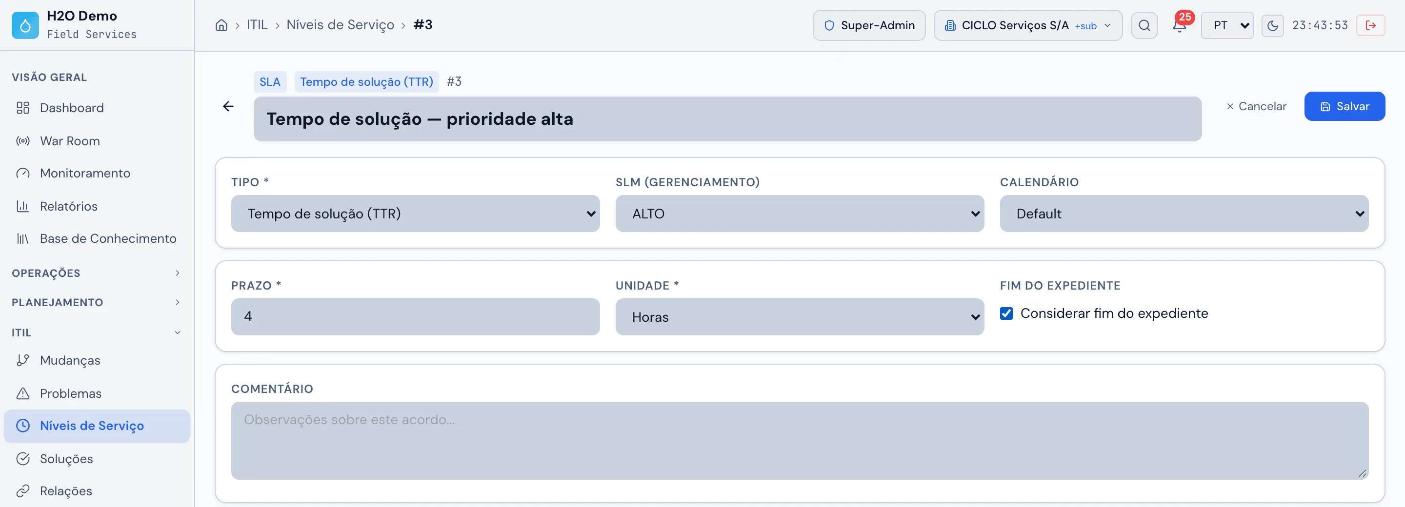 SLA em edição