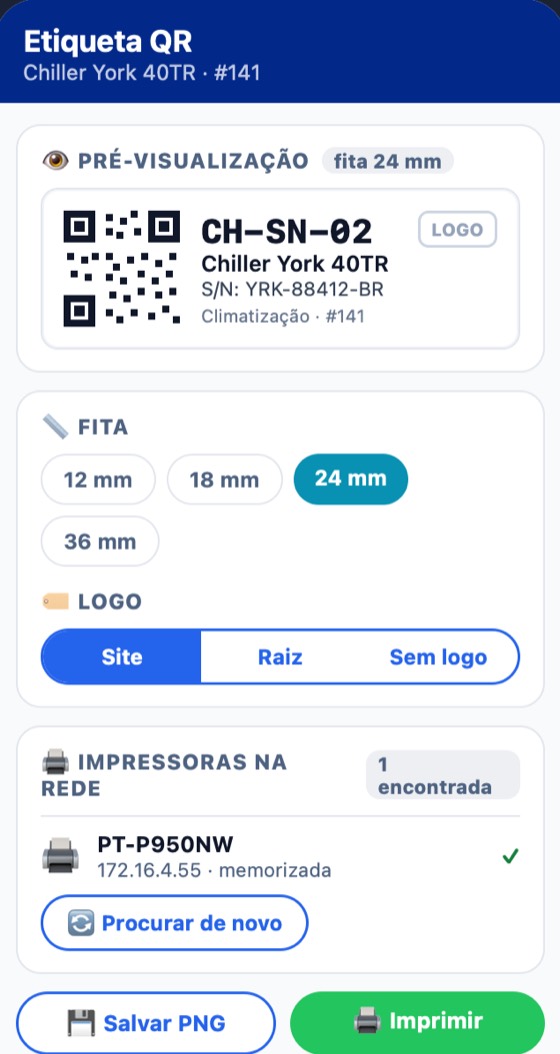 Cada equipamento com a sua etiqueta QR