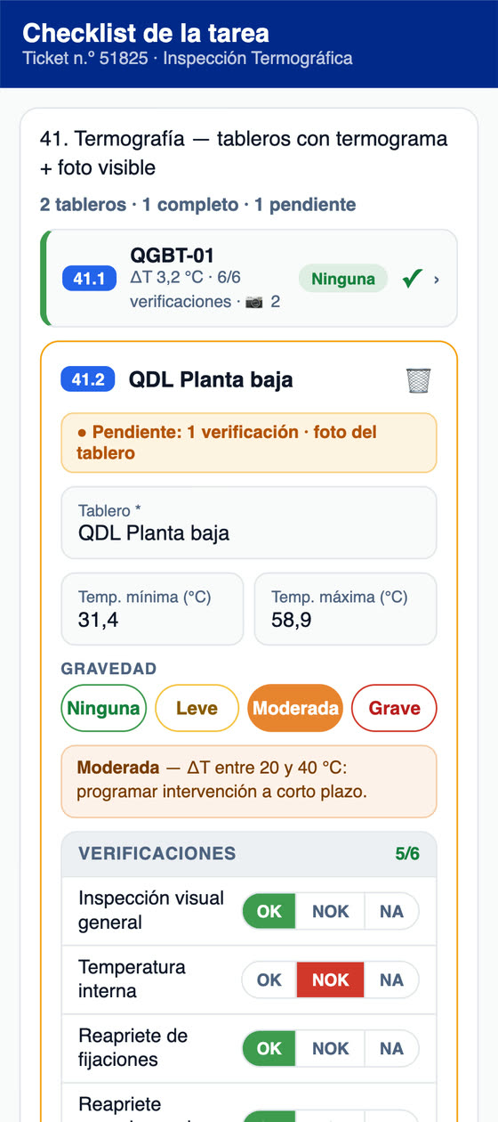 Termografía de los tableros, uno por uno