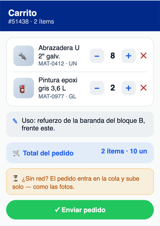 Material para el frente de trabajo