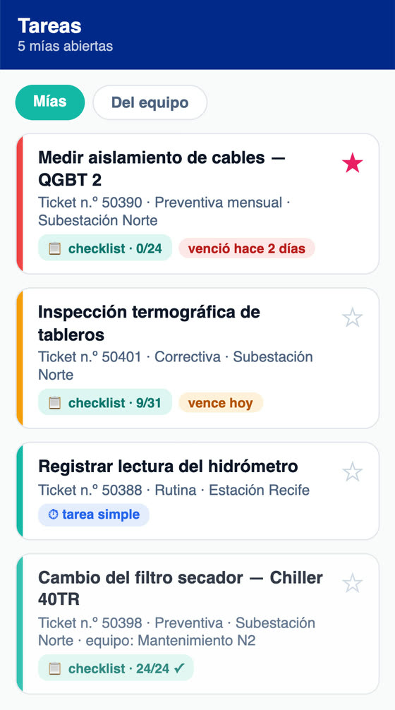 La OT del plan en la lista del técnico