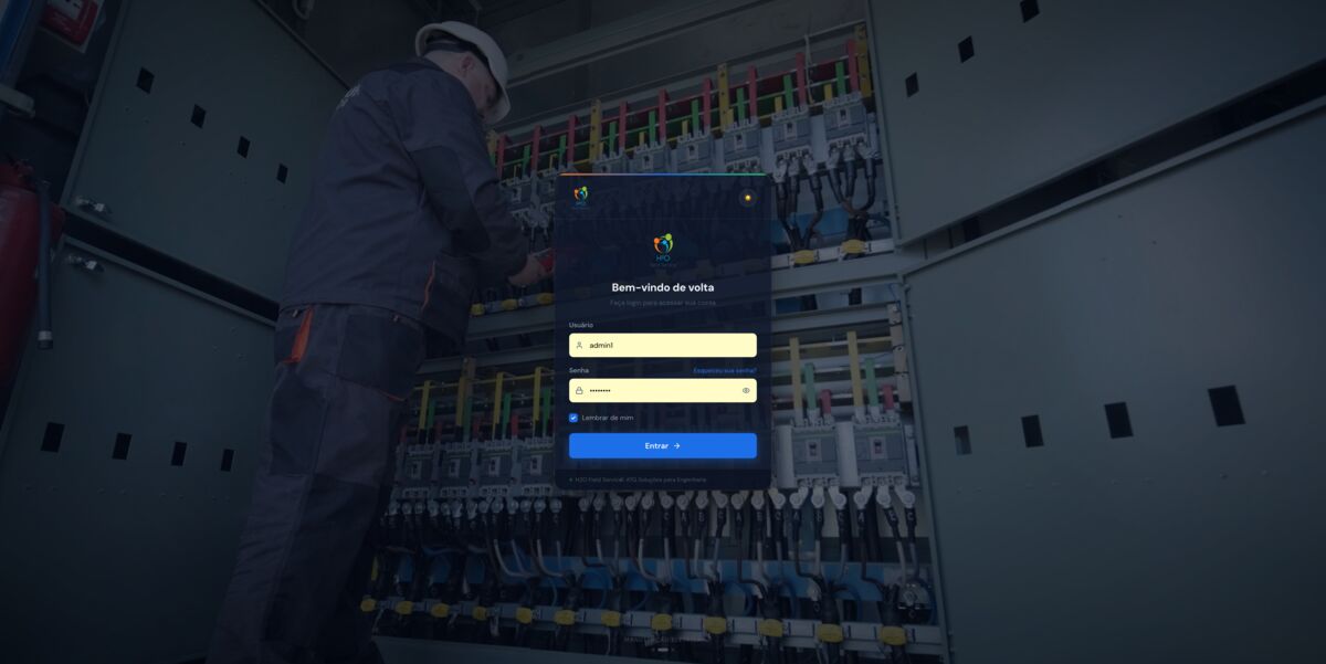 Tela de login e controle de acesso do H2O Field Service
